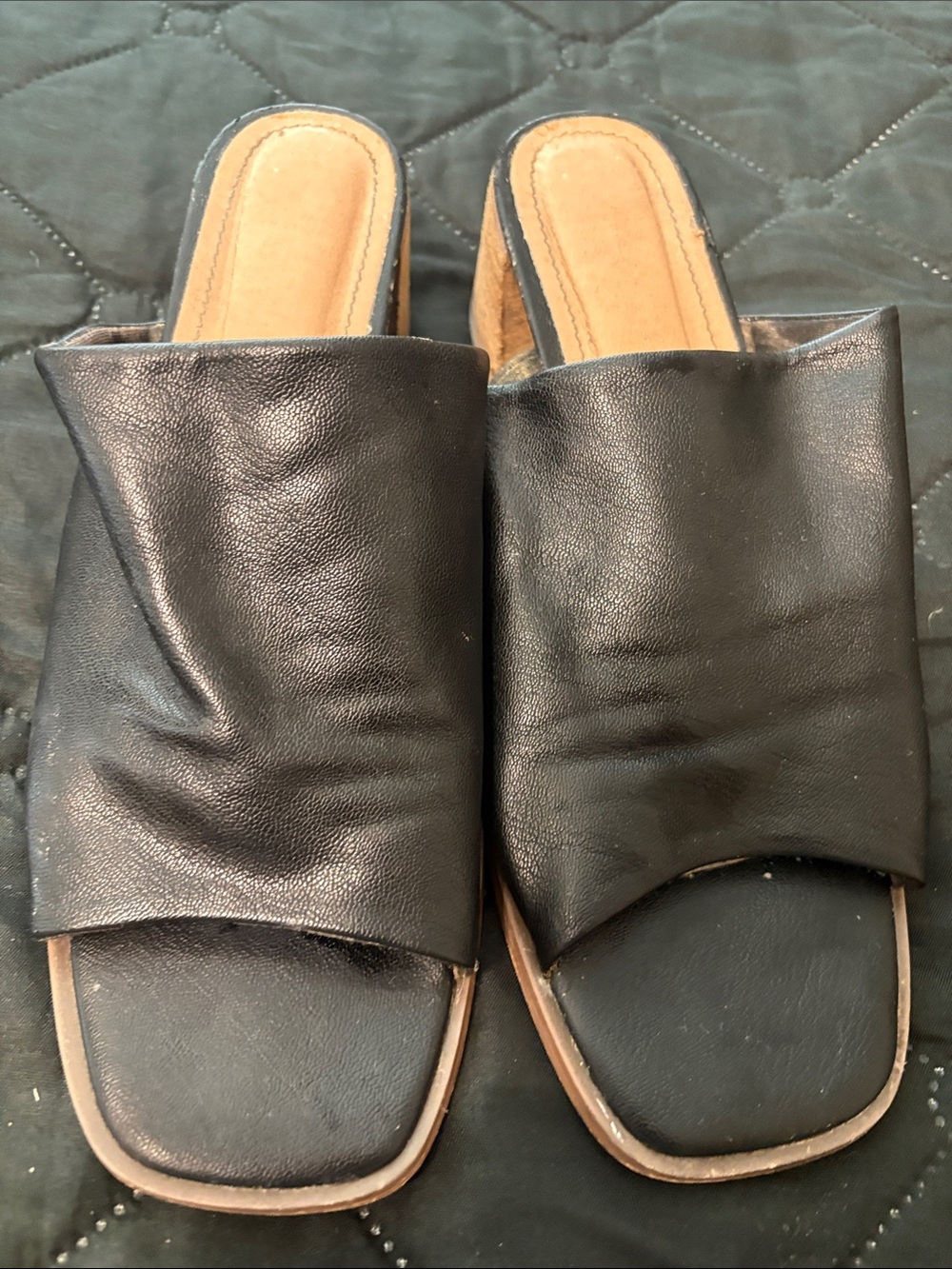 Black Leather Slide Mules - Women's Slip-On Sandals